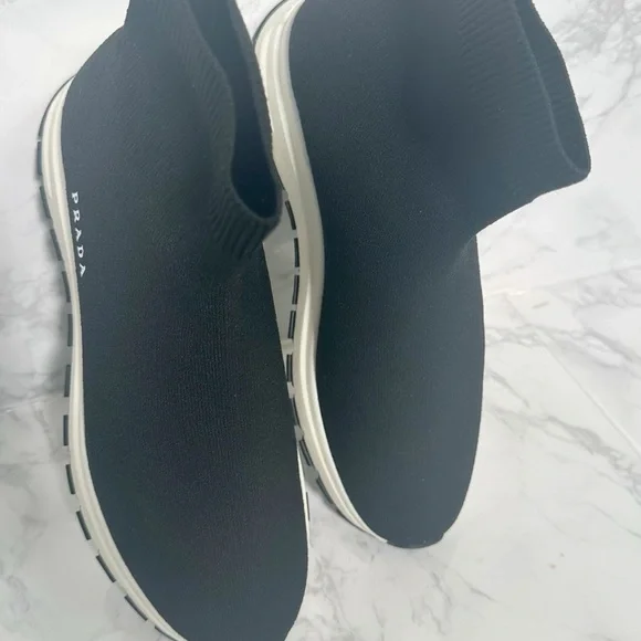 Prada Black Knit High-Top Sneakers - Picture 15 of 16
